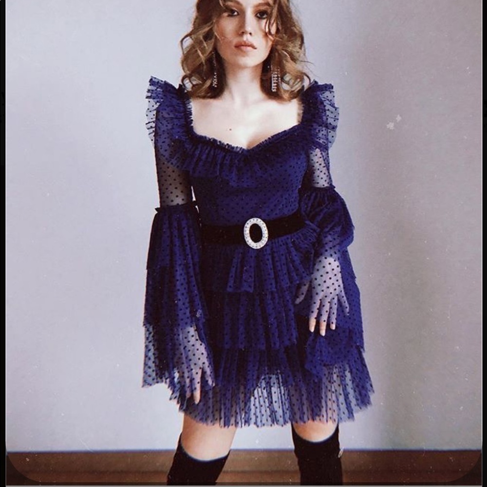 Ravasa & Vanessa Trendol Blue & Black Dot Dress Medium - Picture 10 of 14